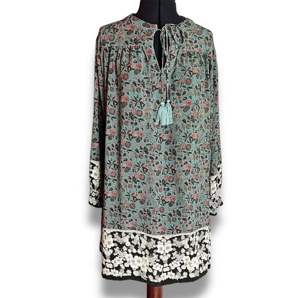 Natural Life Boho Peasant Tunic Dress L Green Floral - Picture 1 of 14